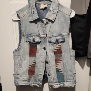 Denim Vest with Southwestern Pattern